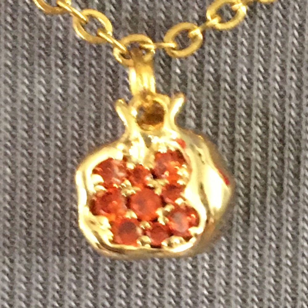 Persephone Greek Goddess Pomegranates and Seeds Handmade 2-Layer Gold Necklace - Picture 3 of 15